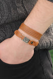 Men's Metal Accessory Brown Leather Bracelet- 2 Pieces