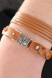 Men's Metal Accessory Brown Leather Bracelet- 2 Pieces