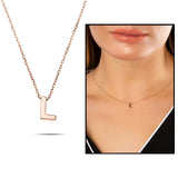 Women's 3D Letter L Pendant Rose Plated 925 Carat Silver Necklace