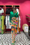 Women's Shirred Patterned Green Skirt