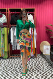 Women's Shirred Patterned Green Skirt