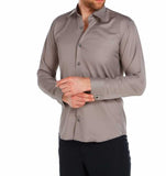 Cufflinks Buttoned Plain Grey Micro Fabric Slim Fit Shirt