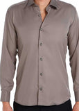 Cufflinks Buttoned Plain Grey Micro Fabric Slim Fit Shirt