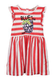 Girl's Frill Sleeves Coral Striped Dress