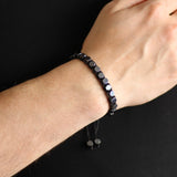 Men's Macrame Knit Hematite Natural Stone Bracelet